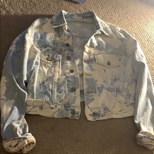 white and blue washed jean jacket